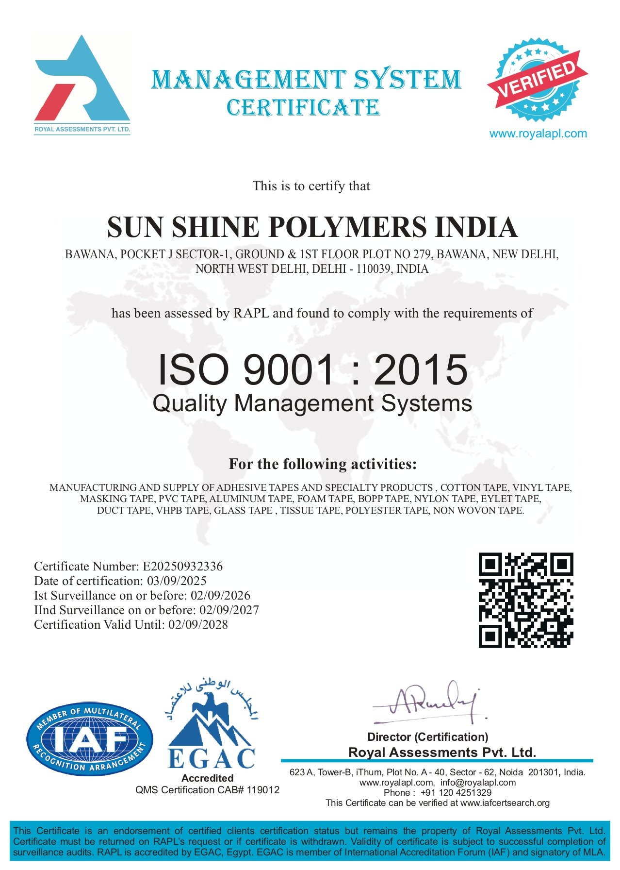 Sunshine Polymer Certificate